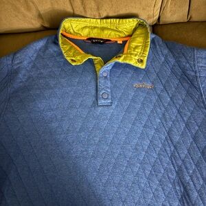 Orvis Men's Blue and Yellow Quilted Pullover.